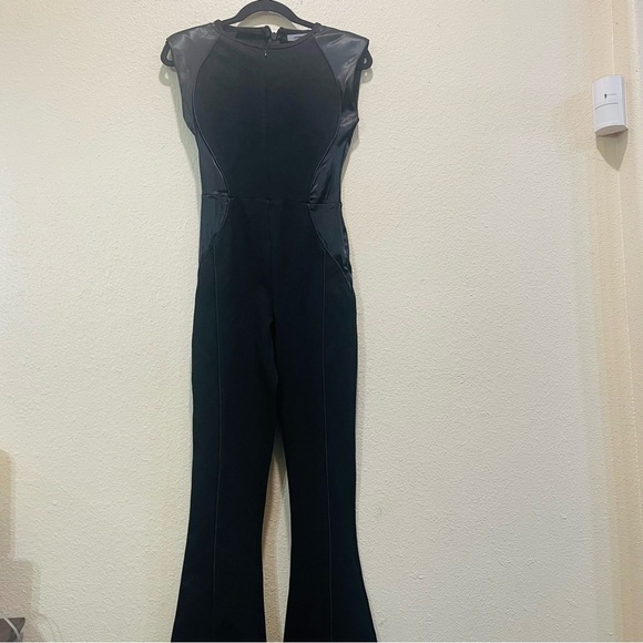 Satin Contour Flared Jumpsuit - Black - Picture 5 of 14